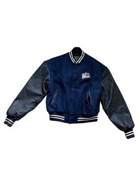 Labatt Blue Varsity Jacket By Bauer XL Rare Find Vintage Retro Wool Leather Blue